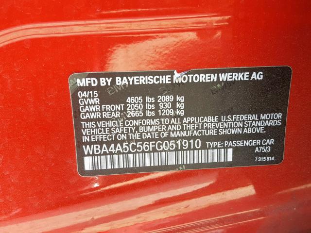 WBA4A5C56FG051910 - 2015 BMW 428 I RED photo 10