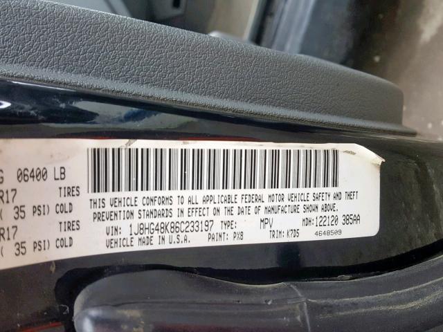 1J8HG48K86C233197 - 2006 JEEP COMMANDER BLACK photo 10