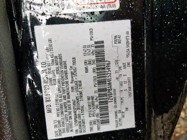 1ZVBP8AM4E5254967 - 2014 FORD MUSTANG BLACK photo 10