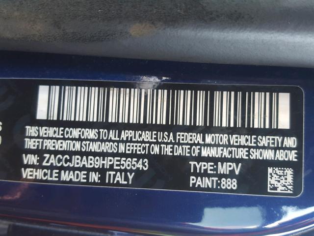 ZACCJBAB9HPE56543 - 2017 JEEP RENEGADE S 蓝色 照片 10