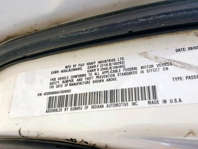 4S3BH686647609992 - 2004 SUBARU LEGACY OUT WHITE photo 10