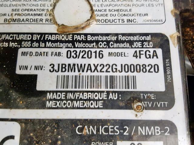 3JBMWAX22GJ000820 - 2016 CAN-AM RENEGADE X 银色 照片 20