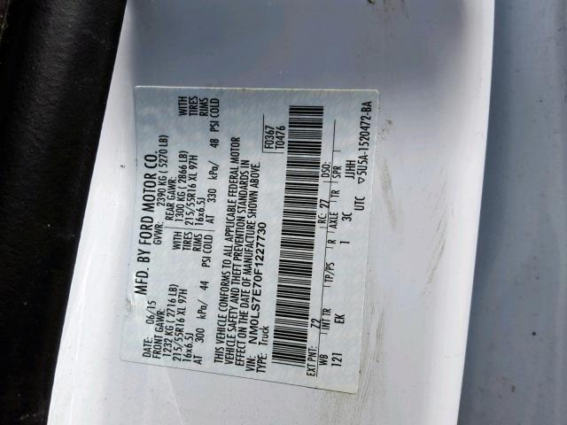 NM0LS7E70F1227730 - 2015 FORD TRANSIT CO WHITE photo 10