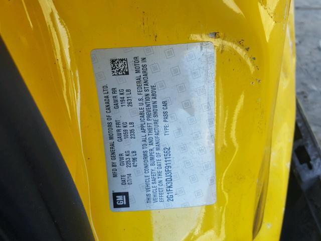 2G1FK3DJ3F9111562 - 2015 CHEVROLET CAMARO 2SS YELLOW photo 10