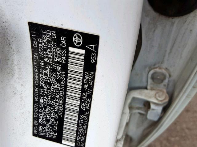 JTDBU4EEXBJ105344 - 2011 TOYOTA COROLLA BA WHITE photo 10