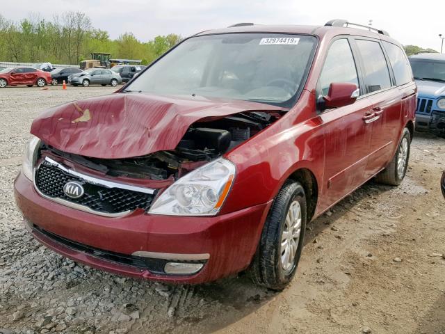 KNDMG4C70E6538182 - 2014 KIA SEDONA LX RED photo 2