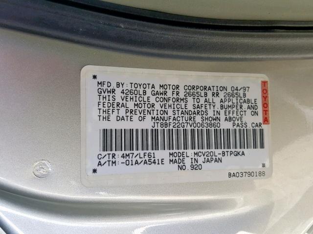 JT8BF22G7V0063860 - 1997 LEXUS ES 300 GRAY photo 10