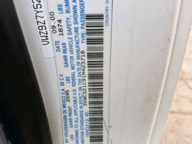 3VWCS21C91M423716 - 2001 VOLKSWAGEN NEW BEETLE თეთრი ფოტო 10