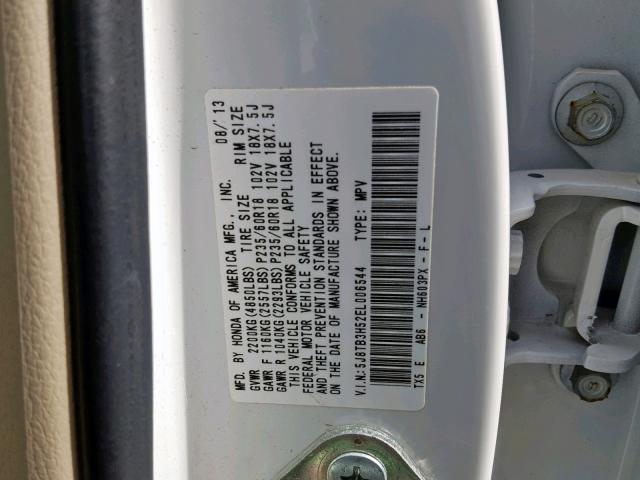 5J8TB3H52EL006544 - 2014 ACURA RDX TECHNO WHITE photo 10