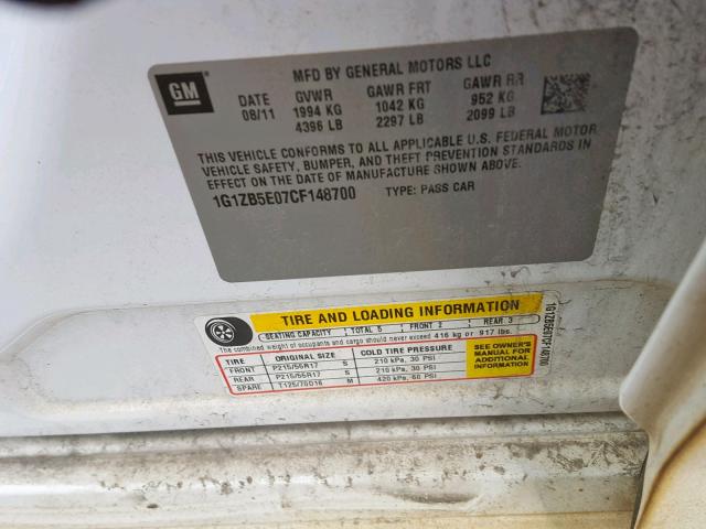 1G1ZB5E07CF148700 - 2012 CHEVROLET MALIBU LS WHITE photo 10