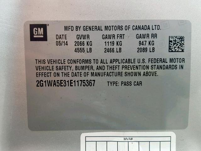 2G1WA5E31E1175367 - 2014 CHEVROLET IMPALA LIM SILVER photo 10