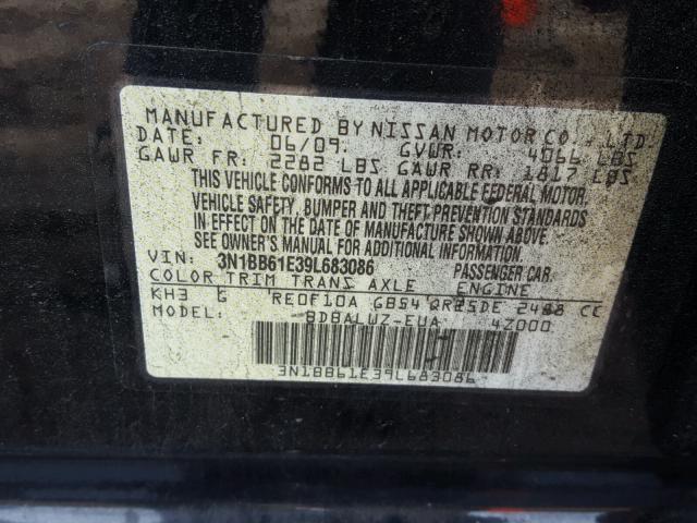 3N1BB61E39L683086 - 2009 NISSAN SENTRA SE- BLACK photo 10