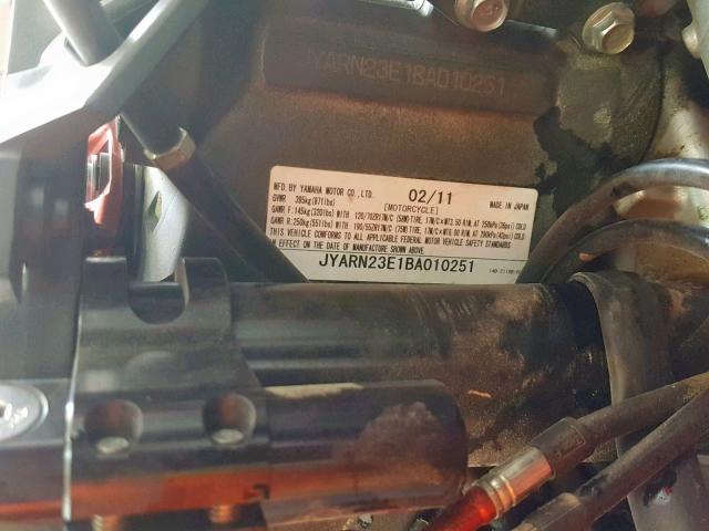 JYARN23E1BA010251 - 2011 YAMAHA YZFR1 RED photo 10