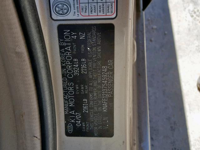 KNAFE121375459248 - 2007 KIA SPECTRA EX GOLD photo 10