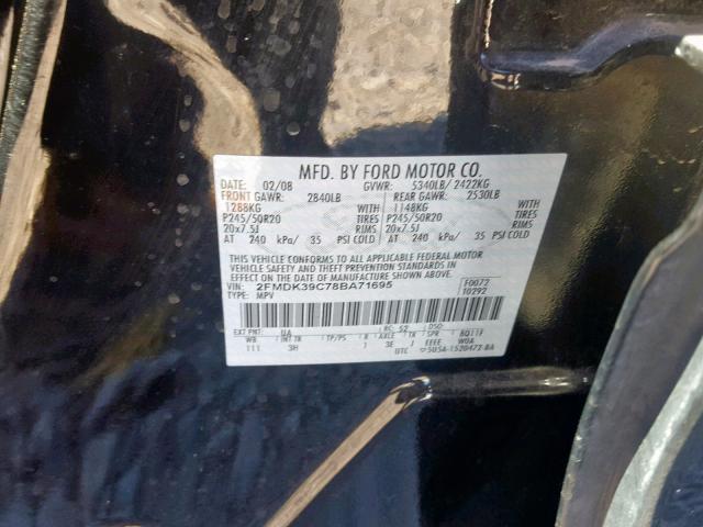 2FMDK39C78BA71695 - 2008 FORD EDGE LIMIT BLACK photo 10