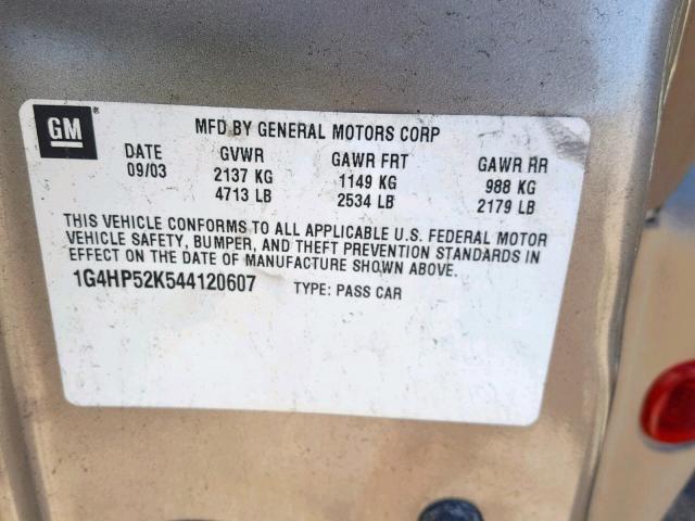 1G4HP52K544120607 - 2004 BUICK LESABRE CU TAN photo 10