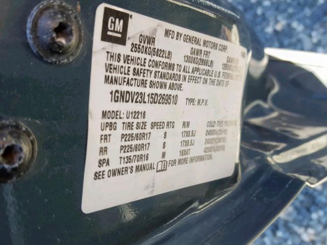 1GNDV23L15D269510 - 2005 CHEVROLET UPLANDER L 蓝色 照片 10