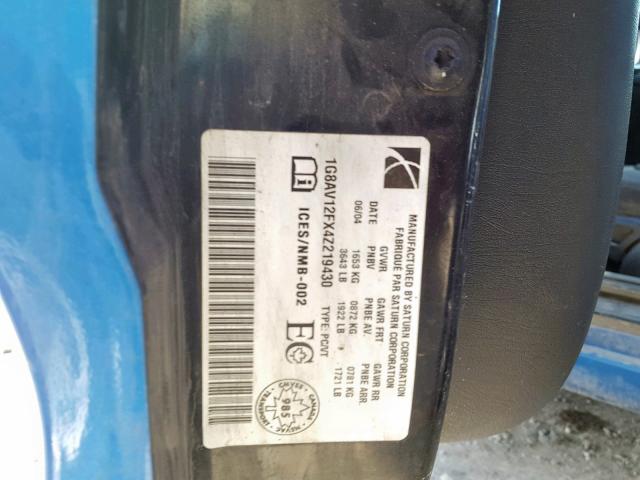 1G8AV12FX4Z219430 - 2004 SATURN ION LEVEL BLUE photo 10