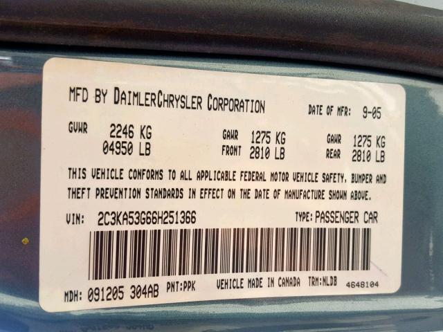 2C3KA53G66H251366 - 2006 CHRYSLER 300 TOURIN TEAL photo 10