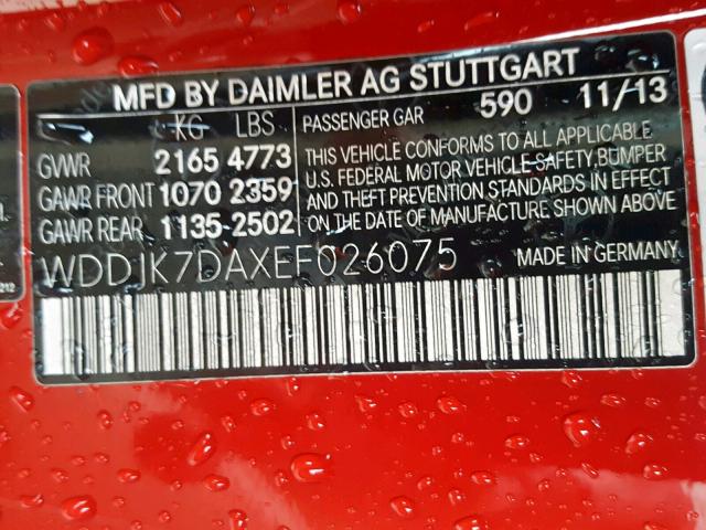 WDDJK7DAXEF026075 - 2014 MERCEDES-BENZ SL 550 RED photo 10