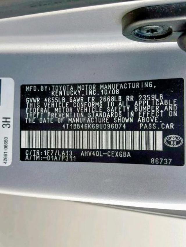 4T1BB46K69U096074 - 2009 TOYOTA CAMRY HYBR SILVER photo 10