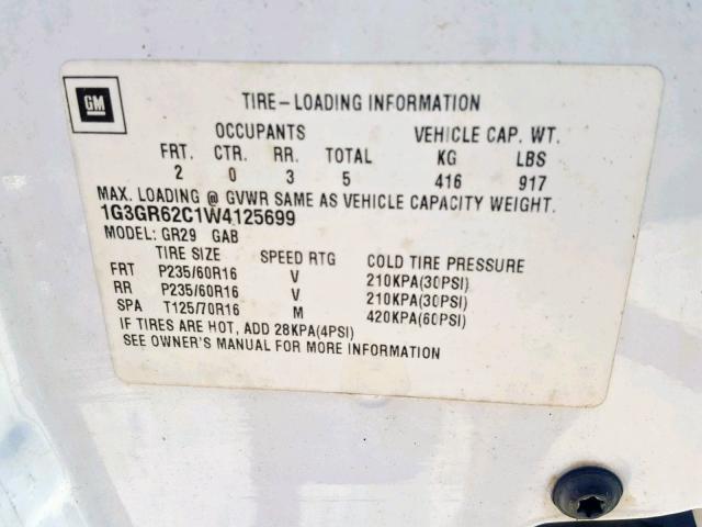 1G3GR62C1W4125699 - 1998 OLDSMOBILE AURORA WHITE photo 10