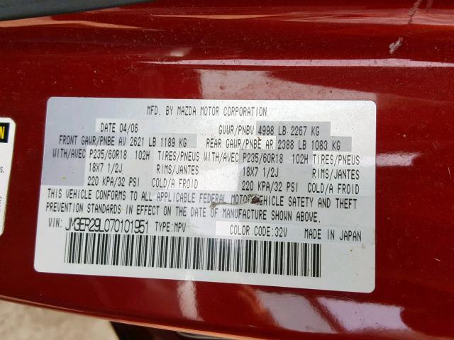 JM3ER29L070101951 - 2007 MAZDA CX-7 RED photo 10