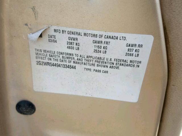 2G2WR544941334844 - 2004 PONTIAC GRAND PRIX GOLD photo 10