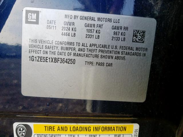 1G1ZE5E1XBF364250 - 2011 CHEVROLET MALIBU LTZ  ფოტო 10