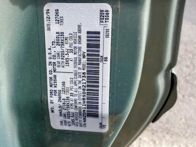 4N2DN11W8SD821738 - 1995 NISSAN QUEST XE GREEN photo 10