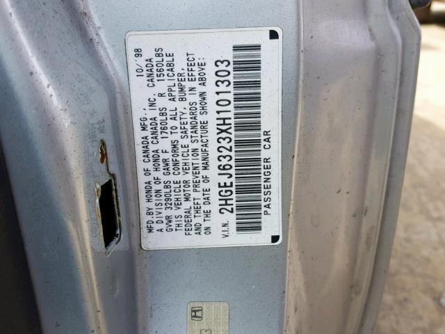 2HGEJ6323XH101303 - 1999 HONDA CIVIC CX SILVER photo 10