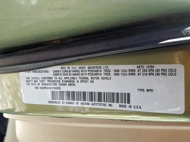 4S4BP62C457356332 - 2005 SUBARU LEGACY OUT GREEN photo 10