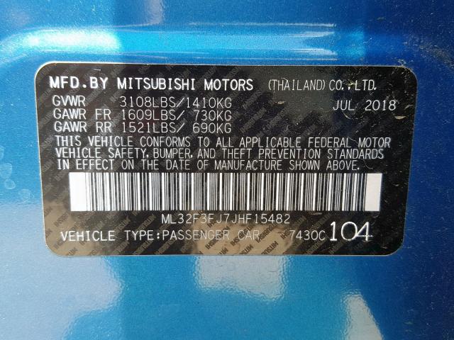 ML32F3FJ7JHF15482 - 2018 MITSUBISHI MIRAGE G4 BLUE photo 10