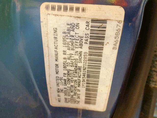 1Y1SK5461NZ022859 - 1992 GEO PRIZM BASE 蓝色 照片 10