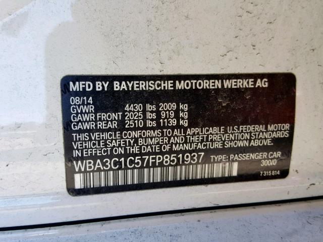 WBA3C1C57FP851937 - 2015 BMW 328 I SULE WHITE photo 10