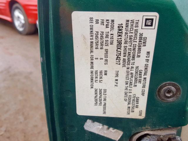 1GKEK13R0XJ754217 - 1999 GMC YUKON GREEN photo 10