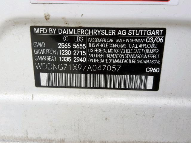 WDDNG71X97A047057 - 2007 MERCEDES-BENZ S 550 WHITE photo 10