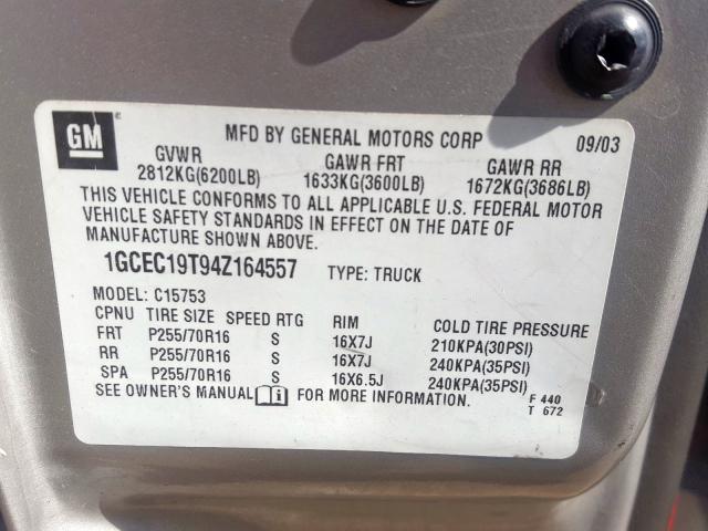 1GCEC19T94Z164557 - 2004 CHEVROLET SILVERADO C1500  photo 10