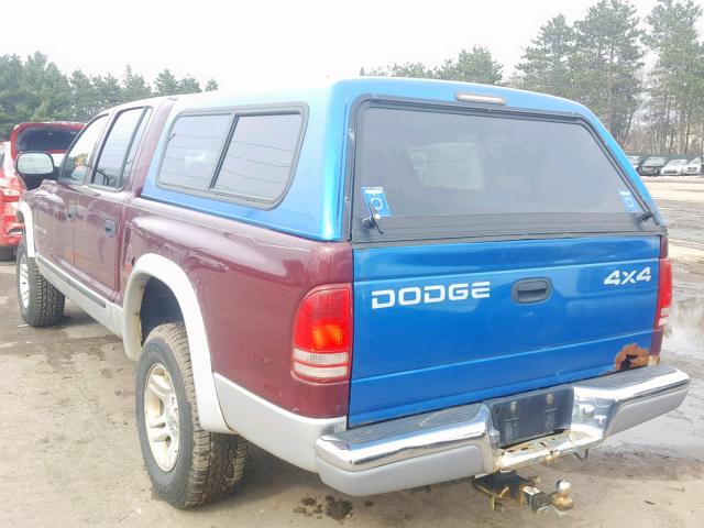 1B7HG48N42S585033 - 2002 DODGE DAKOTA QUA RED photo 3