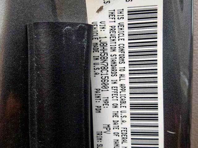 1J8HH58N78C156001 - 2008 JEEP COMMANDER GRAY photo 10