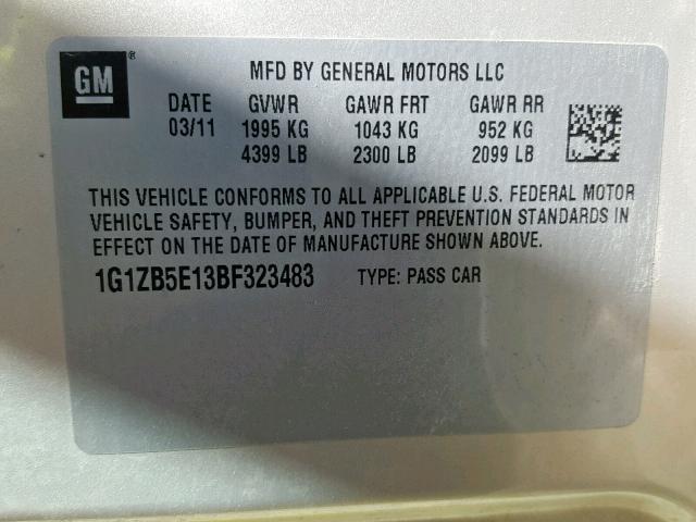 1G1ZB5E13BF323483 - 2011 CHEVROLET MALIBU LS GOLD photo 10