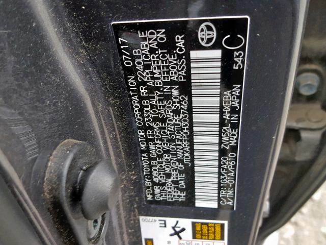 JTDKARFP0H3037462 - 2017 TOYOTA PRIUS PRIM 灰色 照片 10