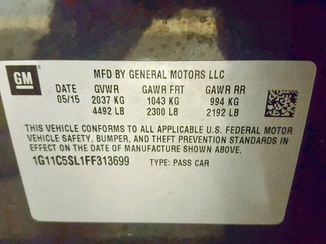 1G11C5SL1FF313699 - 2015 CHEVROLET MALIBU 1LT GRAY photo 10