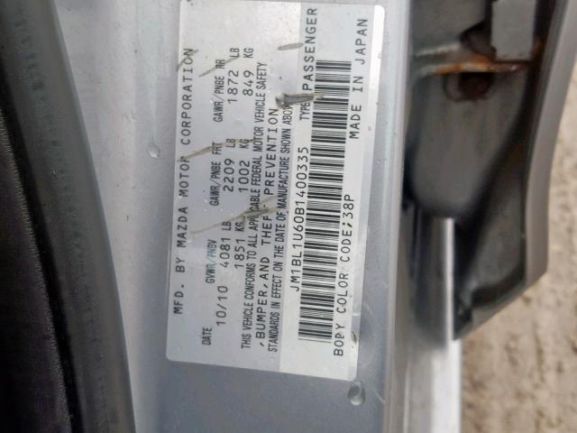 JM1BL1U60B1400335 - 2011 MAZDA 3 S SILVER photo 10