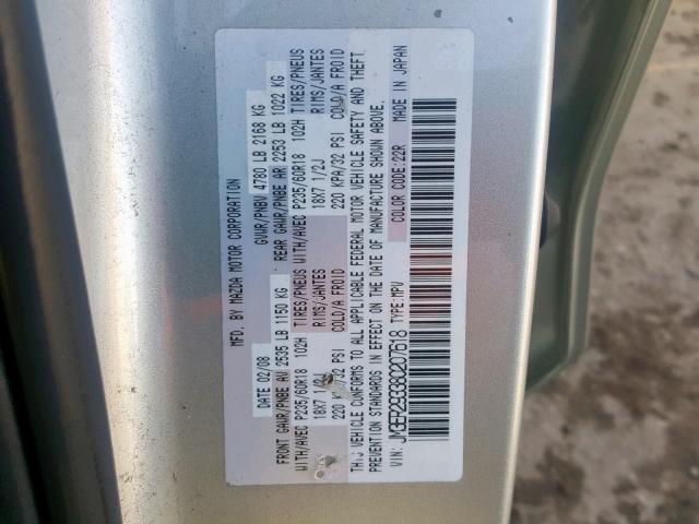 JM3ER293380207618 - 2008 MAZDA CX-7 SILVER photo 10