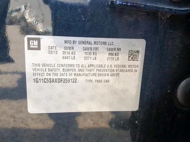 1G11C5SAXDF259122 - 2013 CHEVROLET MALIBU 1LT 黑色 照片 10