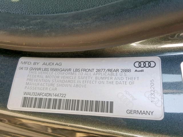 WAU32AFC4DN144722 - 2013 AUDI S7 PRESTIG GRAY photo 10