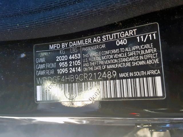 WDDGF4HB9CR212489 - 2012 MERCEDES-BENZ C 250 BLACK photo 10