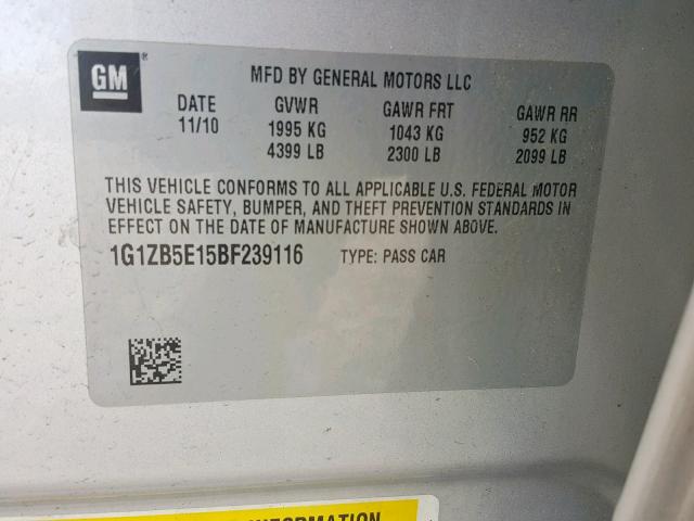 1G1ZB5E15BF239116 - 2011 CHEVROLET MALIBU LS SILVER photo 10