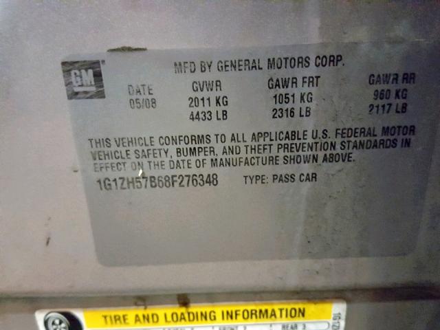 1G1ZH57B68F276348 - 2008 CHEVROLET MALIBU 1LT SILVER photo 10